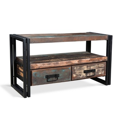 Old Reclaimed Wood Double Drawers TV Stand for TVs up to 55": Timbergirl, Rustic Metal Accents, Media Console
