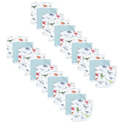 Hudson Baby Infant Boy 24Pc Cotton Muslin Washcloths, Dino, 10x10 in