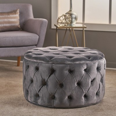 CAVINAS Modern Velvet Upholstered Ottoman Stool,Button Tufted Round Ottoman for Living Room,Bedroom