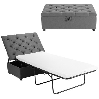 Costway Folding Ottoman Sleeper Bed with Mattress Convertible Guest Bed