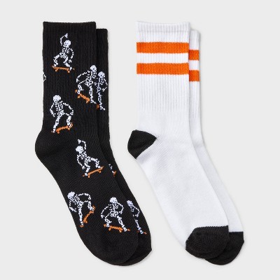 Kids' 2pk Halloween Skateboarding Skeleton Crew Socks - Cat & Jack™