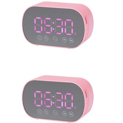 REGALWOVEN 2 Pcs Digital Mirror FM Radio Speaker Small Dual Alarm Clock 3.3 x 2 x 1.6 Inches