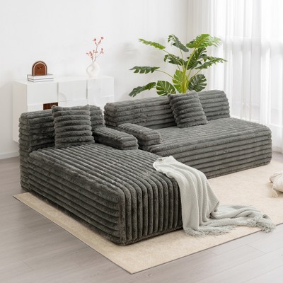 110" Cloud Modular L-Shaped Sectional Sofa with Two Pillows, Ultra-Soft Faux Rabbit Fur Upholstery, Free-Combined