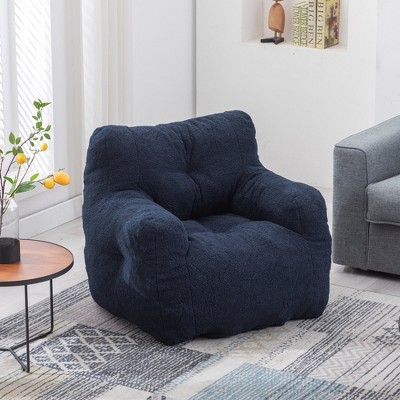 MOEPISY Soft Teddy Fabric Tufted Foam Bean Bag Chair With Teddy Fabric Dark Blue