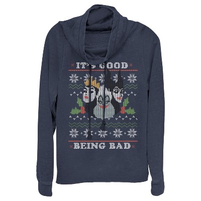 Juniors Womens Disney Princesses Christmas Being Bad Cowl Neck Sweatshirt