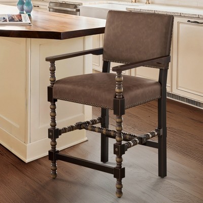 Arceso Counter Height Bar Stools, 26" PU Leather Barstools with Arms and Backrest, Counter Stool Upholstered Farmhouse Bar Stools