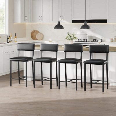 Bar Stools Set of 4, Counter Stools with Back and Thickened Metal Legs, Upholstered PU Leather Counter Height Barstools with Footrest