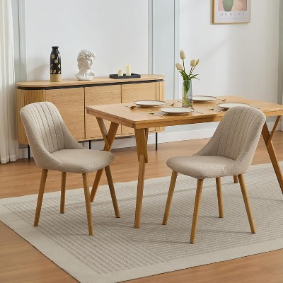 2 × Dining Chairs Upholstered, Modern Fabric Kitchen Chair with Curved Backrest, Rubberwood Legs