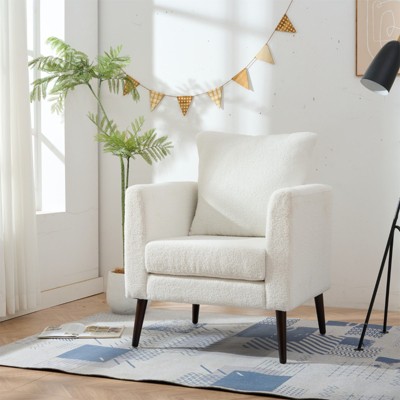 KWPZQEB Modern Accent Chair, Armchair with Pillow and Solid Wood Legs, Mid-Century Fabric Reading Chair for Living Room, Bedroom