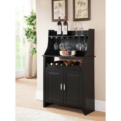 Kings Brand Furniture Shelton 9 Bottle Capacity Wine Rack Buffet & Storage Cabinet, Black