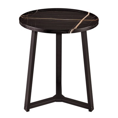 Danya B. 23.3"x19.7" Harper Round Mid-Century Side Accent Table with Modern Pedestal Legs