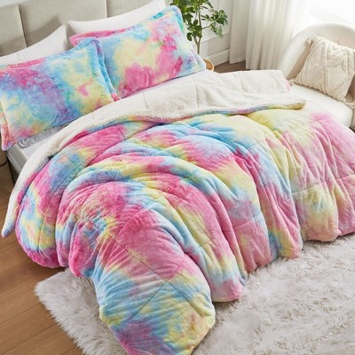 Peace Nest Dual-Side Fluffy Faux Rabbit Fur Comforter Set, Plush Fuzzy Bedding Set