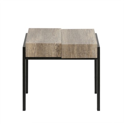 LuxenHome Oak Finish Engineered Wood Tabletop with Metal Base Side and End Table Brown