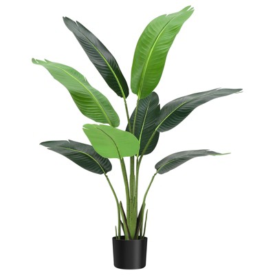 Artificial Bird of Paradise Plant, 4 Ft Faux Banana Tree In Pot with 8 Adjustable Natural Branches and Realistic Leaf, Tall Fake Palm Tree for Home,