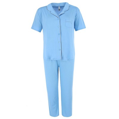 PJ Couture Women's Short Sleeve and Pants Notch Collar Pajama Set