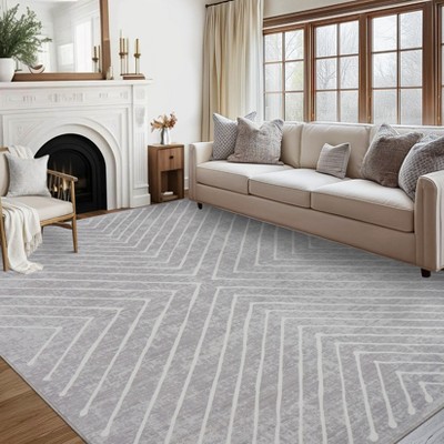 Modern Geometric Area Rug Farmhouse Stripe Area Rug Living Room Stain Resistant Non-Slip Carpet for Bedroom Dining Room