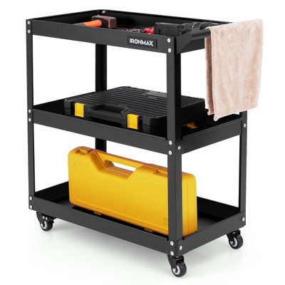 Tangkula 3-Tier Rolling Tool Cart w/ 3 Spacious Shelves 4 Universal Wheels w/ 2 Brakes