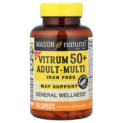 Mason Natural Vitrum 50+ Adult-Multi, Iron Free, 180 Caplets