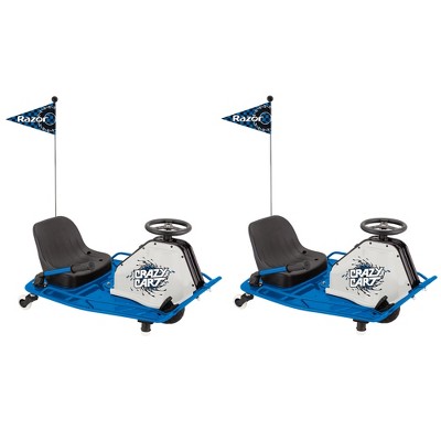 Razor High Torque Motorized Outdoor Drifting Crazy Cart Ride with Drift Bar, Smooth Wheels, and Rechargeable Battery, Blue (2 Pack)