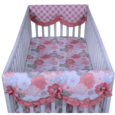 Bacati - Watercolor Floral Coral Gray Set of 2 Small Side Crib Rail Guard Covers