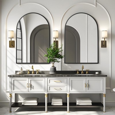 Aluminum Alloy Thin Edge Right Angled Arch Black Hanging Mirror 91 * 61 * 2.8cm (Double-Sided Installation)