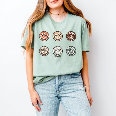 Simply Sage Market S.W.Smiley Leopard Smiley Face Stacked Short Sleeve Tee