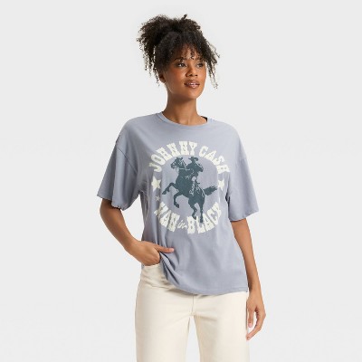 Women's Johnny Cash "Man in Black" Short Sleeve Graphic Oversized T-Shirt - Blue