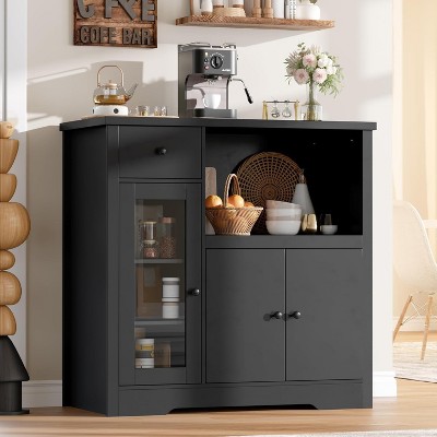 Storage Cabinet with Adjustable Shelves & Microwave Stand, Buffet Sideboard with Drawer, Single and Double Doors