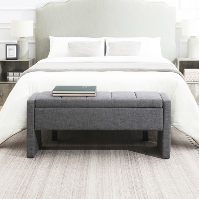 Modern Linen Upholstered Storage Bench, Bed End Bench, Ottoman/Footrest with Hidden Compartment for Bedroom, Living Room - ModernLuxe
