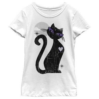 Girl's Lost Gods Halloween Full Moon Cat Heart T-Shirt
