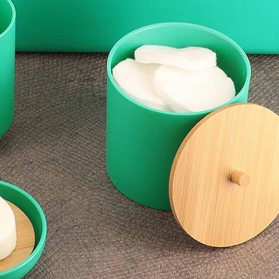 Evideco French Home Goods Cotton Pad & Q-Tip Holder with Bamboo Lid