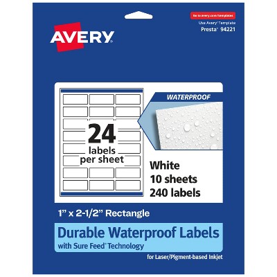 Avery Durable Waterproof Rectangle Labels with Sure Feed, 1" x 2.5"