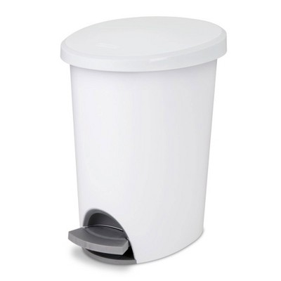 Sterilite Ultra StepOn Wastebasket with Lid, Ideal for the Bathroom, Bedroom or Home Office, Black Lid & Base with Pedal & Liner,