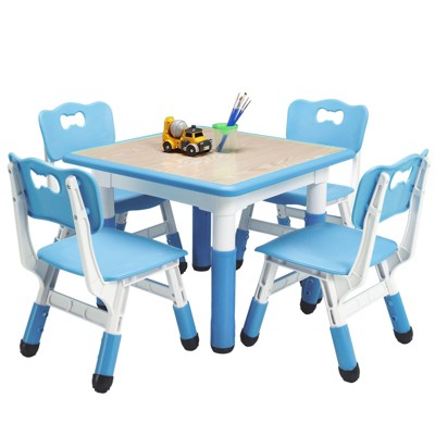 Jojoka Kids Table and 4 Chairs,Height Adjustable,Toddler Table 4 Chairs for Boys and Girls Ages 2-10