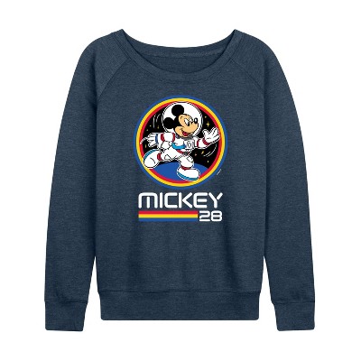 Women's - Disney - Mickey 28 Space Badge Lightweight French Terry Wide Neck Long Sleeve Graphic Shirt