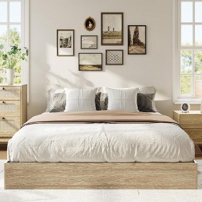 Coucheta Queen Size Wood Platform Bed Frame - Solid Wood Construction, Low Profile Minimalist Design, No Box Spring Needed, Burlywood