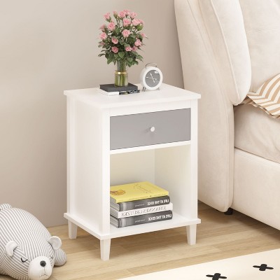 KTMBDW 26.77''H Rustic Farmhouse Bedroom Nightstand with 1 Drawers and an Open Cubby, Wooden Bedside Table for Bedroom, Office, or Living Room