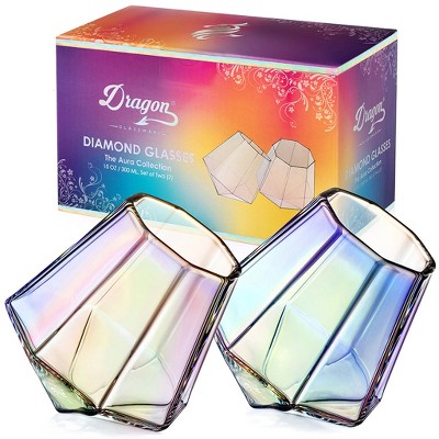 Dragon Glassware 10 oz Diamond Glasses Aura Set of 2