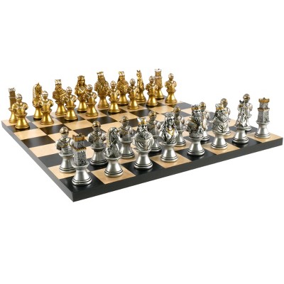 WorldWise Imports Chess Set - Camelot Gold/Silver on Black/Maple Board