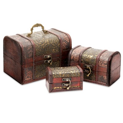 Juvale 3-Set Wood Treasure Chest Decorative Boxes - Small Treasure Box Set for Jewelry, Coin Collection, Home Décor (3 Sizes)