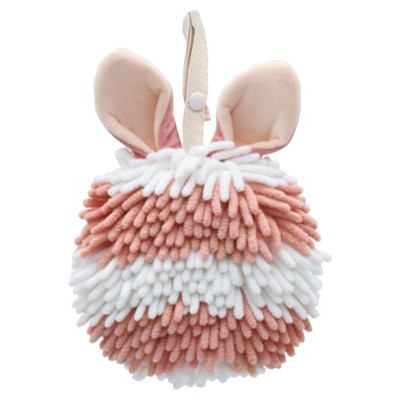REGALWOVEN Chenille Fluffy Ball Rabbit Shape Soft Absorbent Quick Drying Hand Towel with Hanging Loop 7" x 7" 1 Pc