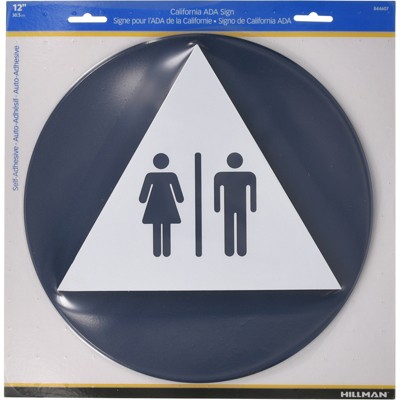 Hillman English Blue Restroom Plaque 12 in. H X 12 in. W - Case of 6