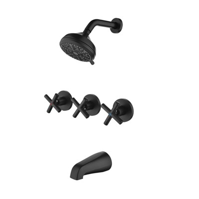 Cobbe Shower Faucet Set with 10 Settings Modes Overhead Spray and Tub Spout 3-Handle Wall-Mounted Shower System in Matte Black
