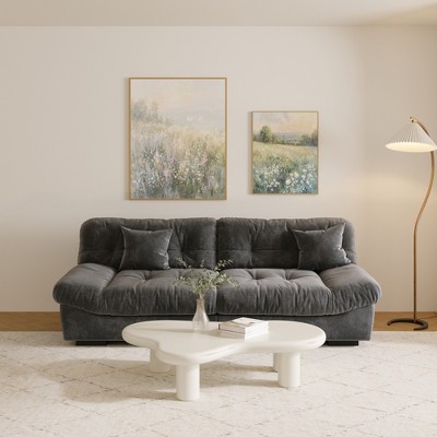 Cloud Modular Sectional Sofa,89inch Scrub Velvet Sofa Couch for Living Room,Curved Couch,Modern LoveSofa with 2 Pillows 3 Seater for Apartment