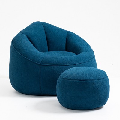 Dexmalle Blue Bedding Bean Bag Lazy Sofa with High Pressure Foam and 1 Footrest