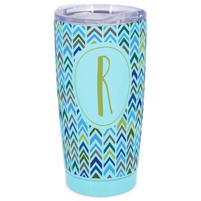 Elanze Designs R Monogram Herringbone Arrows Wrap-Around Design 20 Ounce Stainless Steel On-The-Go Coffee Mug, Thermal Travel Tumbler with Leak