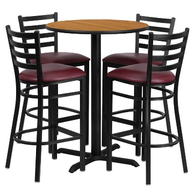 Flash Furniture 30'' Round Laminate Table Set with X-Base and 4 Ladder Back Metal Barstools