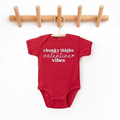 The Juniper Shop Chunky Thighs Valentine Vibes Baby Onesie