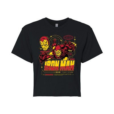 Women's - Marvel - Iron Man Tony Stark Armor Specs Cropped Graphic T-Shirt