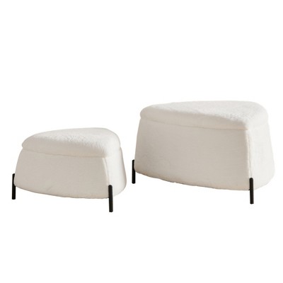 XINGHANZHENXUAN 2-Piece Faux Fur Storage Ottoman Set with Reversible Lid, Metal Legs Footrest & Coffee Table for Living Room